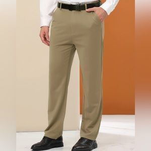 Lars Amadeus men business  trouser flat front straight fit stretch dress pants
